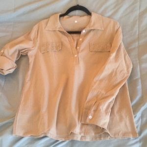Beige long sleeve top with embellished pockets